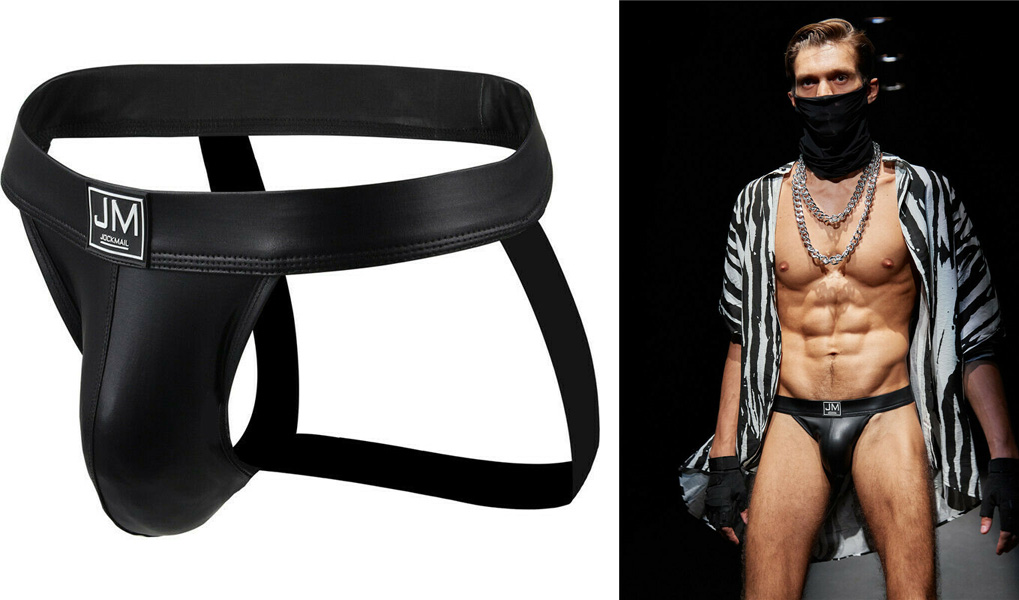 JOCKMAIL ウェットルック ジョックストラップ （ 黒・L ）