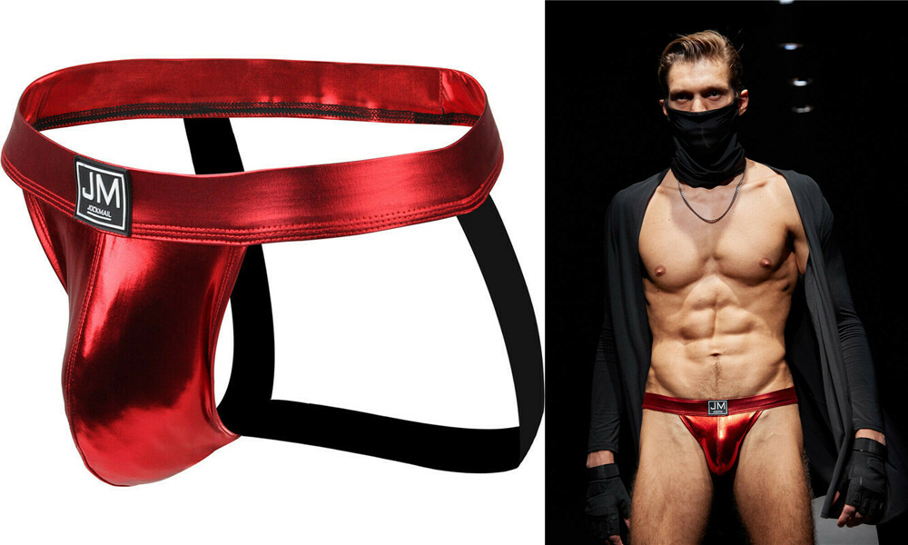 JOCKMAIL ウェットルック ジョックストラップ （ 赤・XL ）
